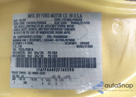 2002 Ford Mustang from USA, damaged, VIN 1FAFP44492F165593